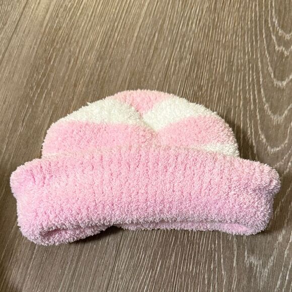 Cozy Pink and White Striped Beanie - Picture 2 of 2